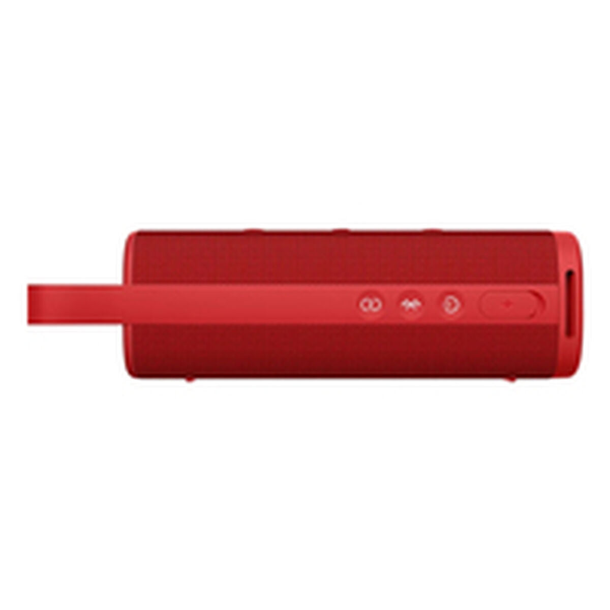 Zijaanzicht van de Xiaomi QBH4263GL draagbare Bluetooth luidspreker in rood met knoppen.