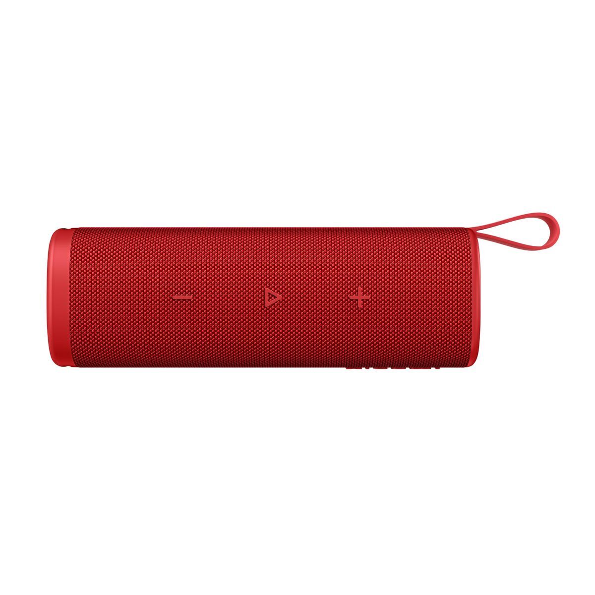 Zijaanzicht van de Xiaomi QBH4263GL Bluetooth luidspreker in rood met bedieningsknoppen.
