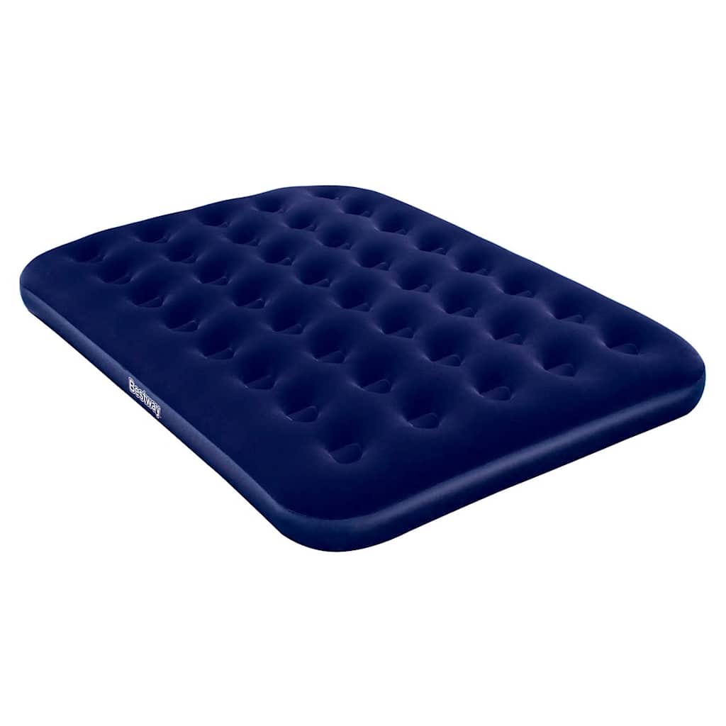 Zijaanzicht van het Bestway luchtbed in donkerblauw met opblaasbare structuur.