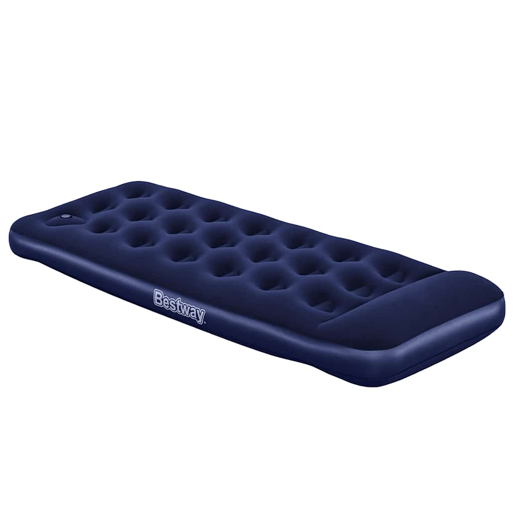 Detail van het Bestway luchtbed met een comfortabele, gewatteerde bovenkant in donkerblauw.