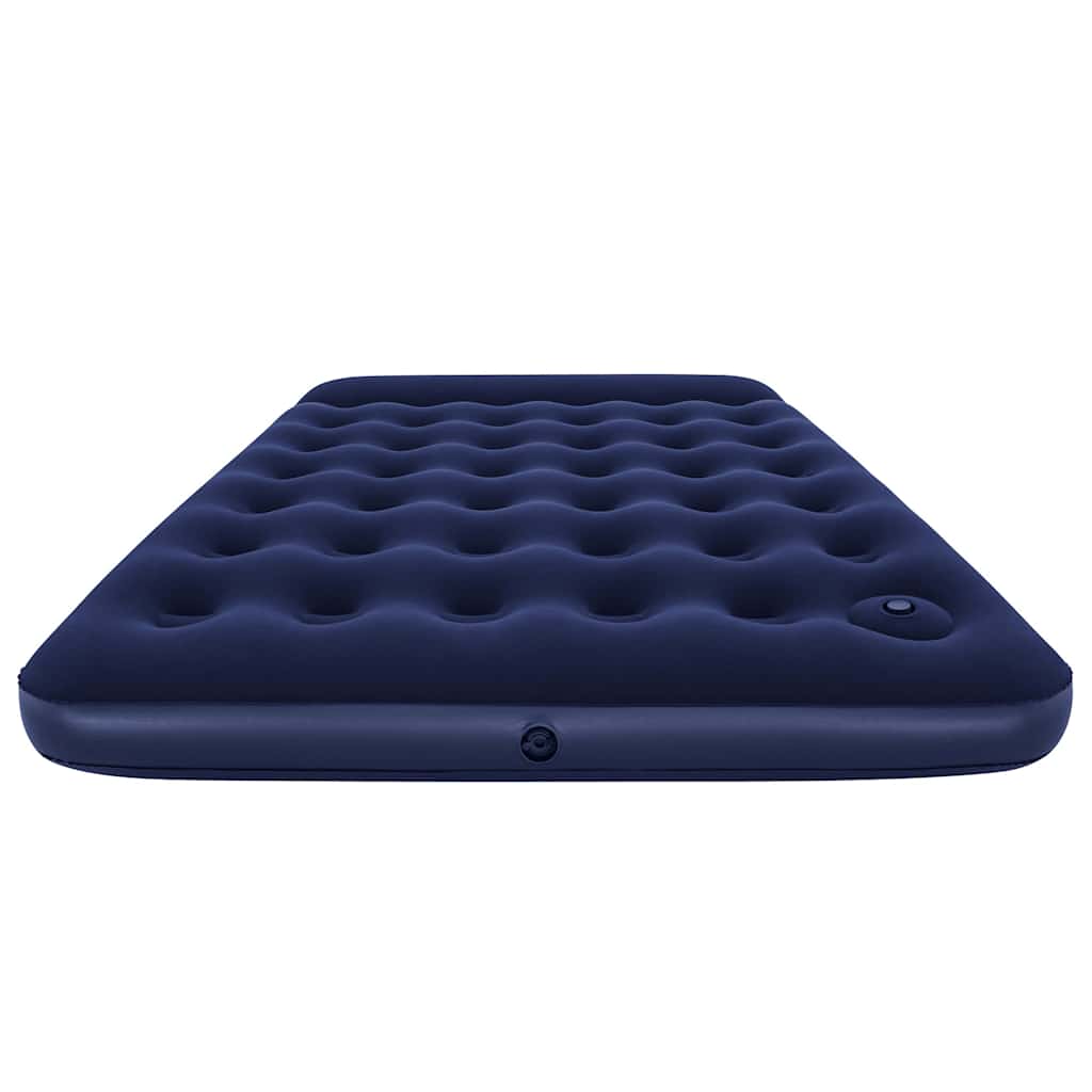 Detail van het Bestway luchtbed met ingebouwde voetpomp, zijaanzicht met opblaasknop.