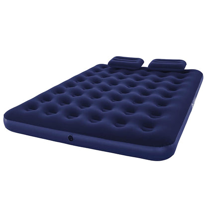 Detail van het Bestway luchtbed met twee kussens en een waterdichte bovenkant.