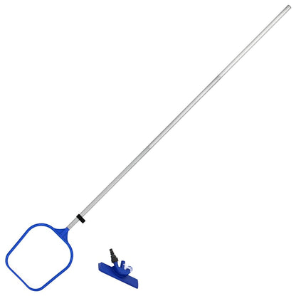 Detail van de blauwe schep met lange aluminium stok van de Bestway Flowclear onderhoudsset.