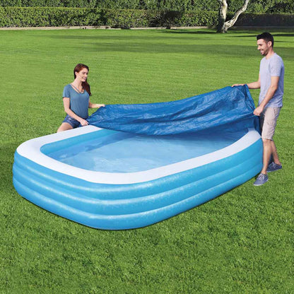 Bestway Flowclear zwembadhoes in gebruik, waterafstotend en scheurbestendig.