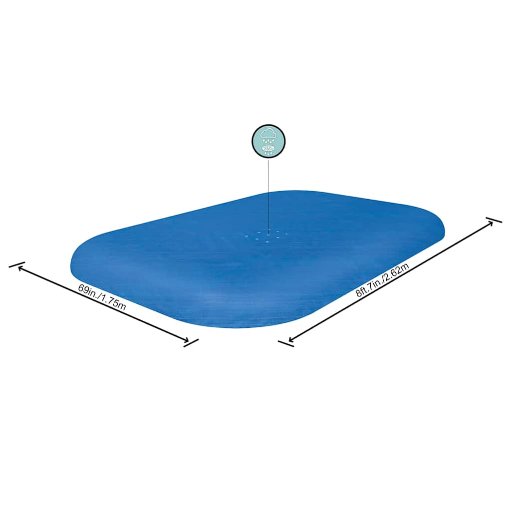 Detail van de Bestway Flowclear zwembadhoes met afwateringsgaatjes en afmetingen 262x175 cm.