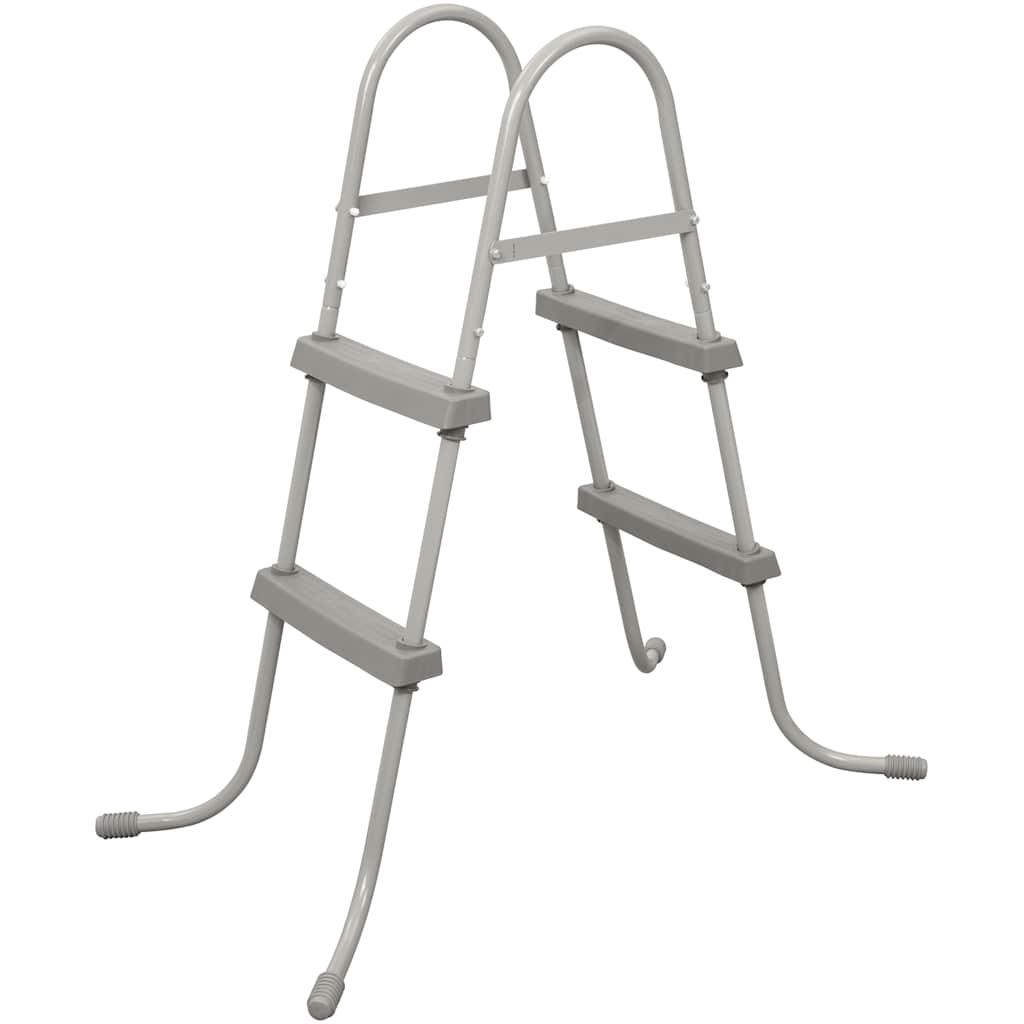 Bestway zwembadladder met 2 treden van roestvrijstaal, vooraanzicht met anti-slip treden.