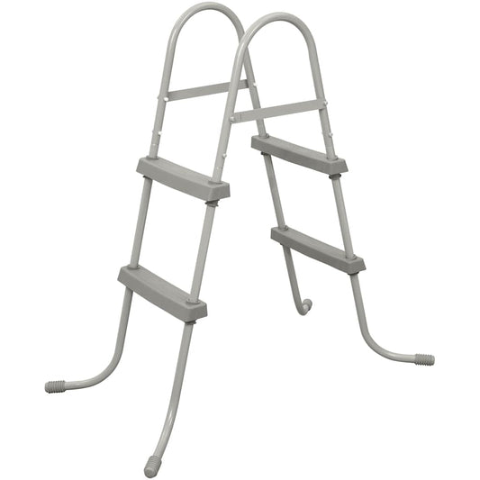 Bestway zwembadladder met 2 treden van roestvrijstaal, vooraanzicht met anti-slip treden.