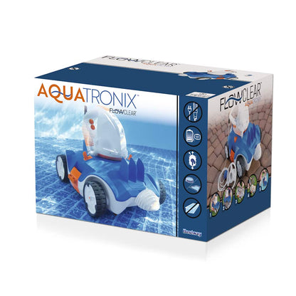 Detail van de verpakking van de Bestway Flowclear Aquatronix zwembadreinigingsrobot.