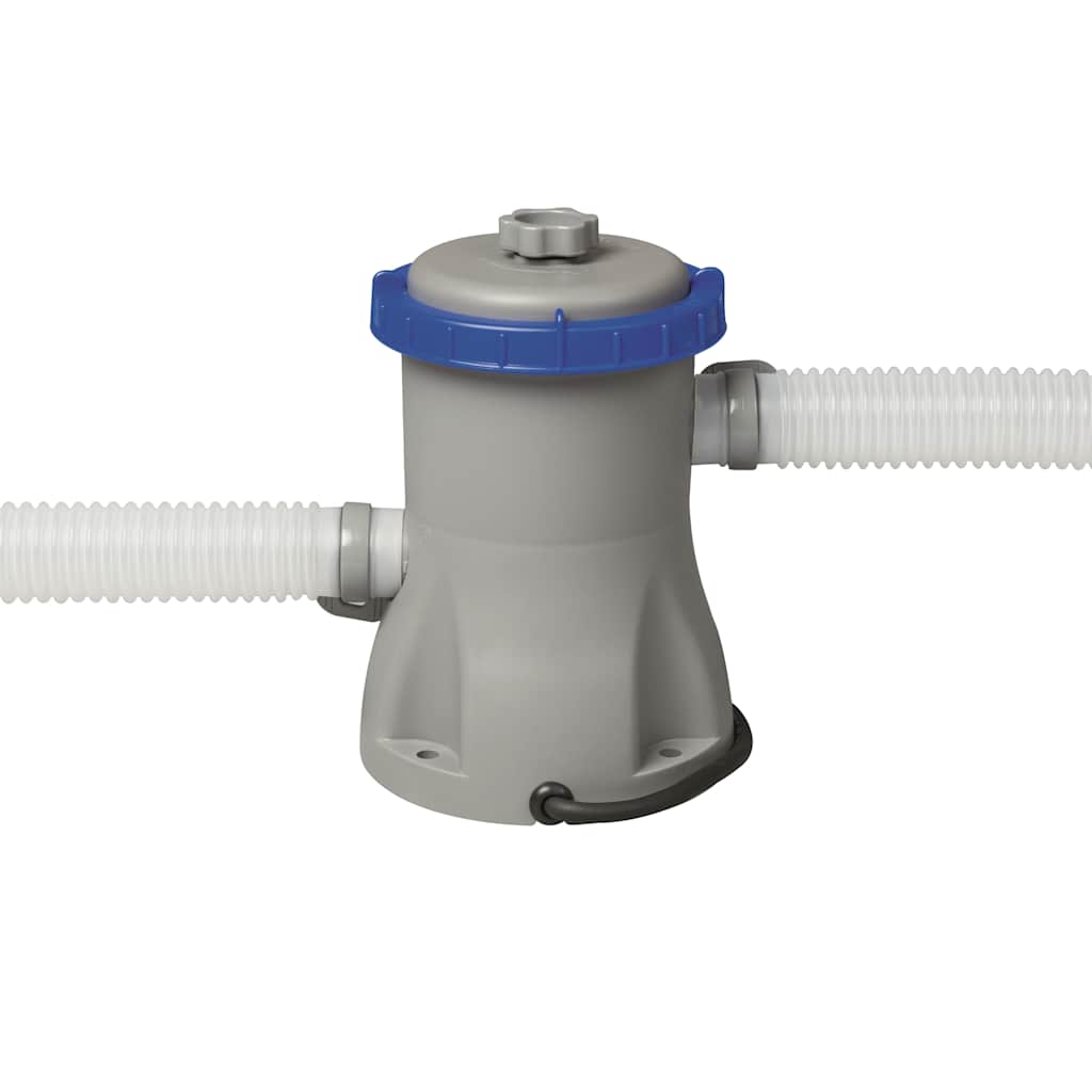 Detail van de filterpomp van de Bestway Fast Set zwembadset met aansluitingen.