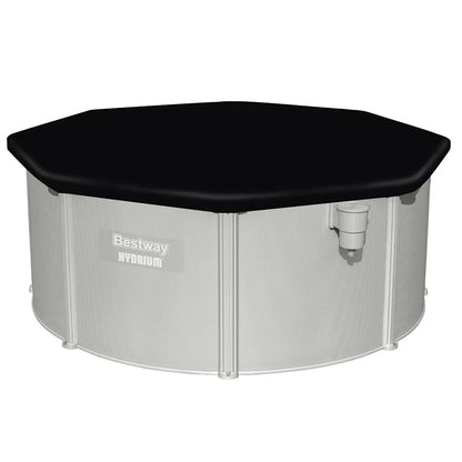 Detail van de Bestway Flowclear zwembadhoes in zwart, met stevige bevestiging en luchtgaatjes.
