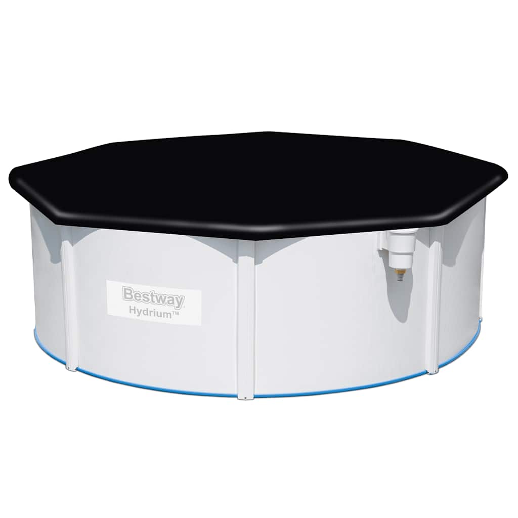 Zwarte Bestway Flowclear zwembadhoes van 396 cm, bovenaanzicht met stevige bevestiging.
