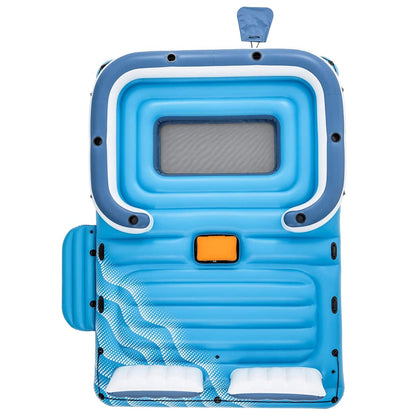 Detail van het Bestway Tropical Breeze drijfeiland met zonnescherm en ingebouwde bekerhouders.