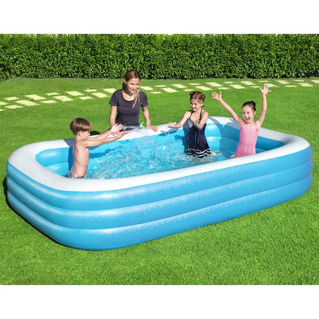 Opblaasbaar Bestway zwembad van vidaXL met kinderen die spelen in het water.