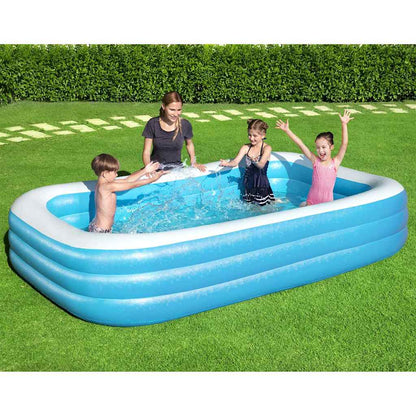 Opblaasbaar Bestway zwembad van vidaXL met kinderen die spelen in het water.