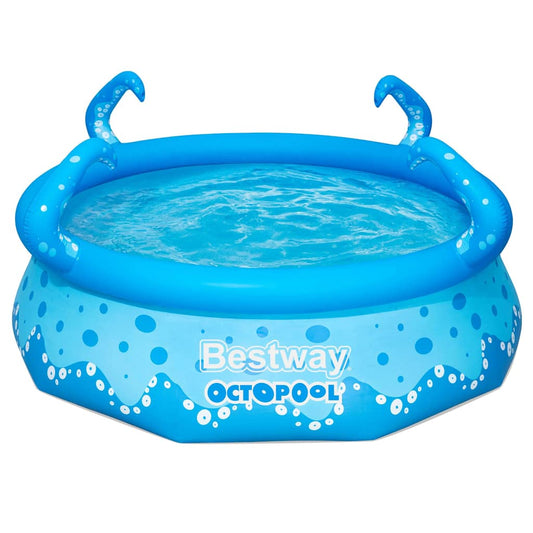 Bestway Easy Set OctoPool in blauw met vier tentakels en water, vooraanzicht.