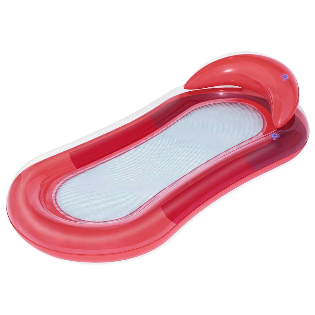 Rode Bestway Aqua Lounge zwembadlounger met hoofdsteun en mesh bodem, zijaanzicht.