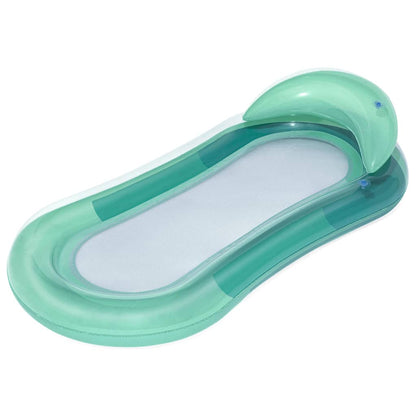 Detail van de Bestway Aqua Lounge zwembadlounger in groen met hoofdsteun en mesh bodem.