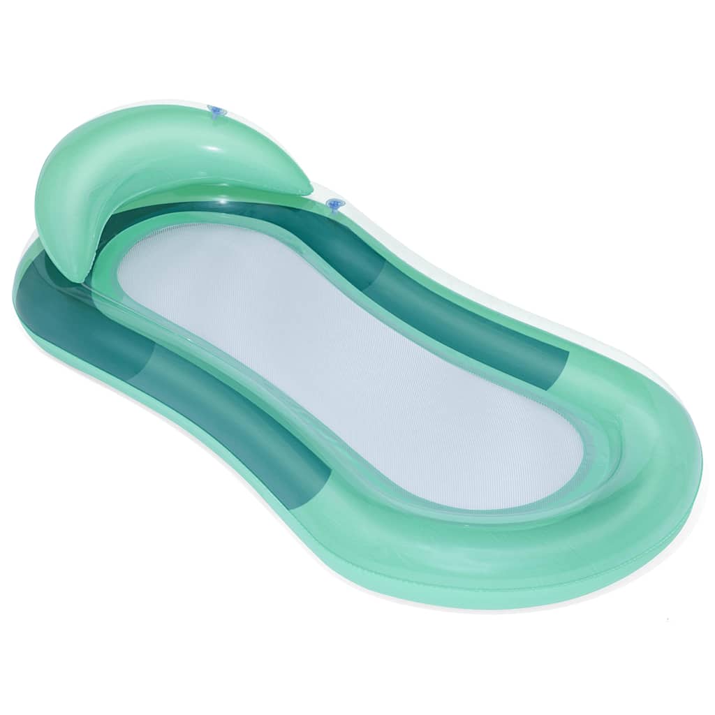Detail van de Bestway Aqua Lounge zwembadlounger in groen met hoofdsteun en mesh bodem.