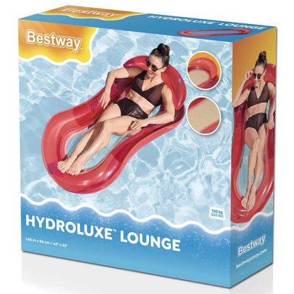 Detail van de Bestway Aqua Lounge met comfortabele hoofdsteun en mesh bodem in helder rood.
