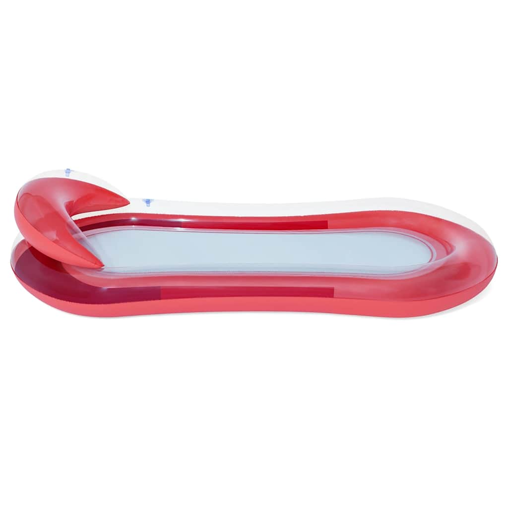 Detail van de Bestway Aqua Lounge zwembadlounger in rood met hoofdsteun en mesh bodem.