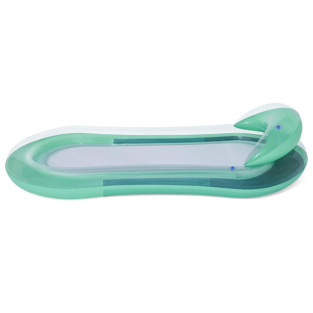 Detail van de Bestway Aqua Lounge zwembadlounger in groen met hoofdsteun en mesh bodem.