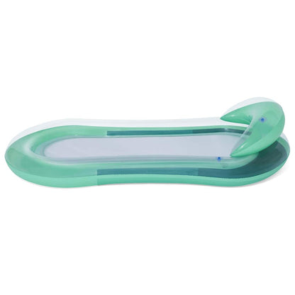 Detail van de Bestway Aqua Lounge zwembadlounger in groen met hoofdsteun en mesh bodem.