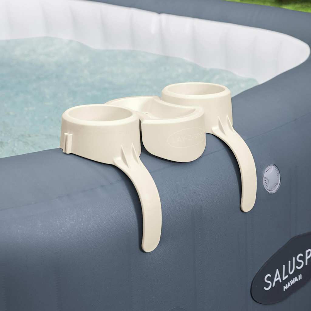 Detail van de vidaXL Lay-Z-Spa bekerhouder in crème, bevestigd aan de zijwand van het bubbelbad.