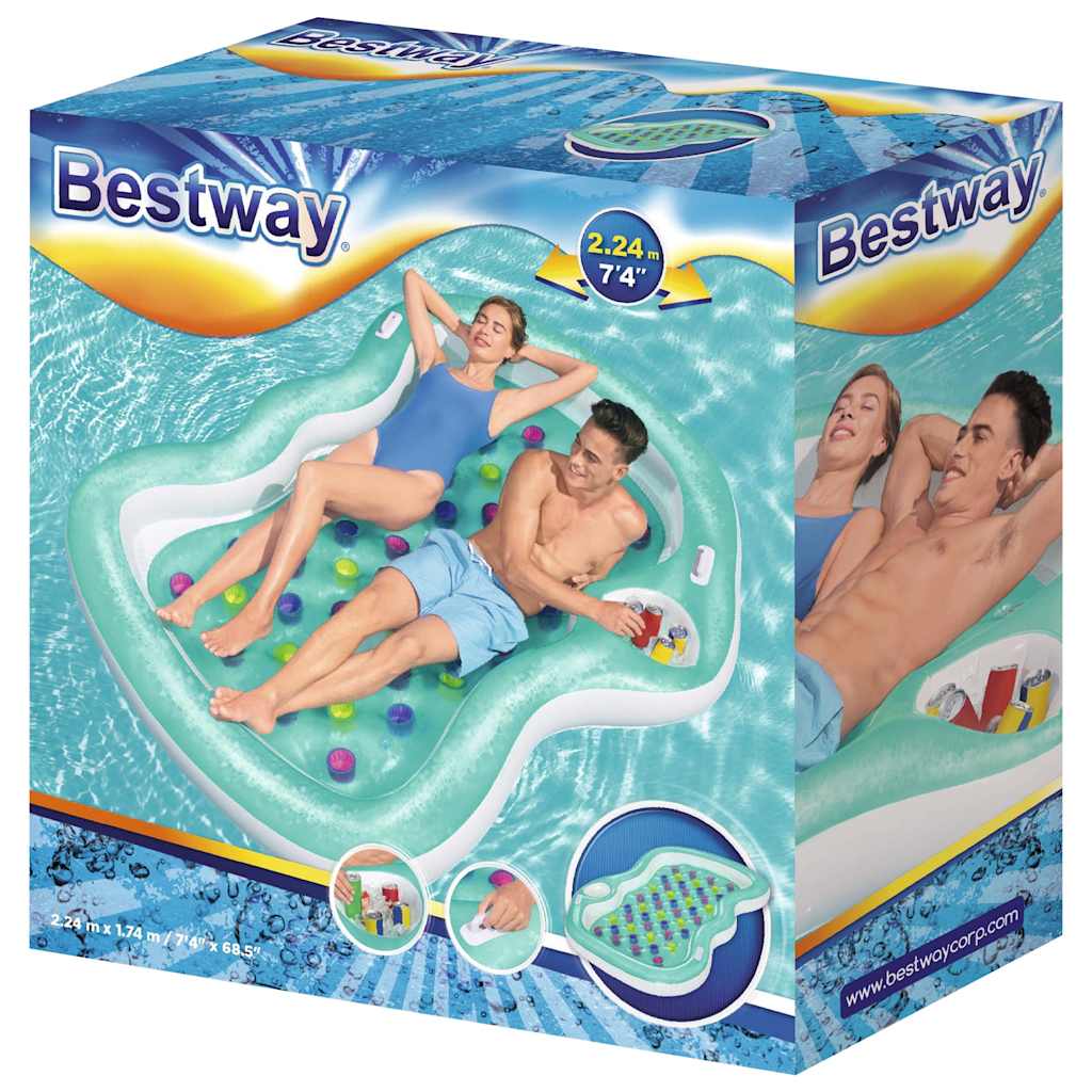 Bestway Lounge Double Designer met kleurrijke kussens, ideaal voor ontspanning op het water.