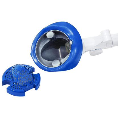 Detail van de blauwe voorfilter van de Bestway Flowclear AquaSweeper zwembadstofzuiger.