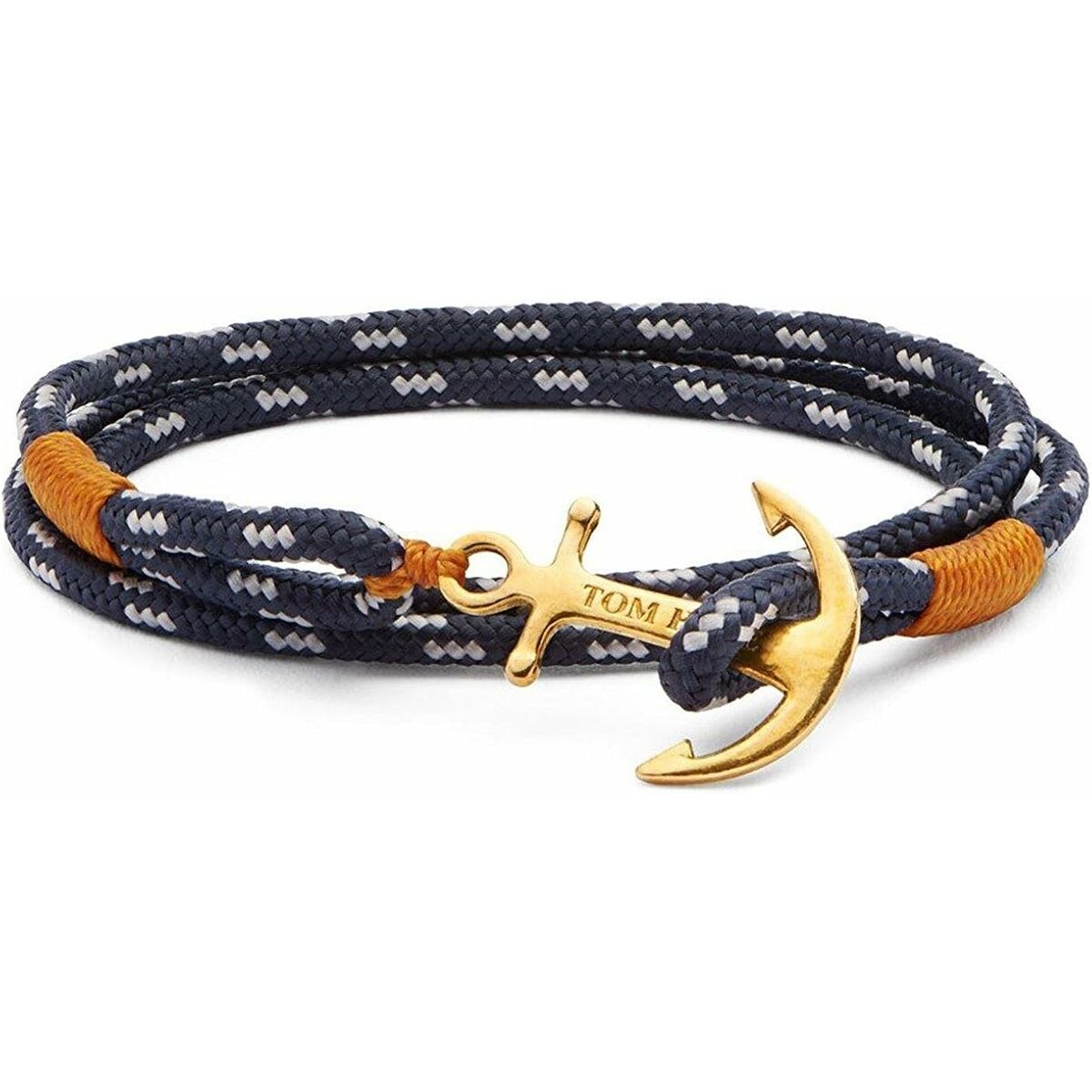 Detail van de Tom Hope armband met een gouden anker en blauwe koord.