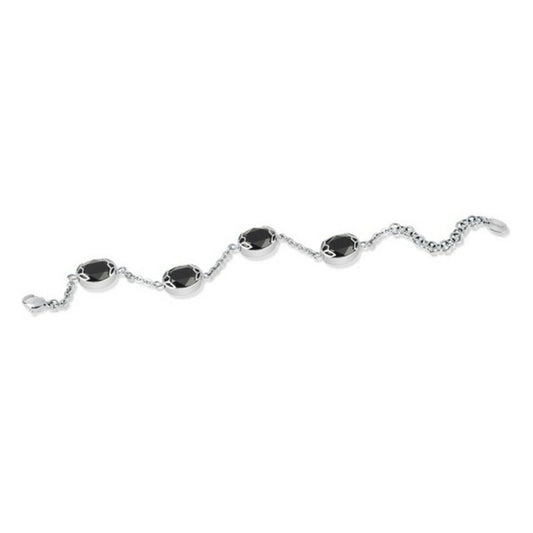 Elegante Swatch armband voor dames met zwarte stenen en een zilverkleurige ketting.