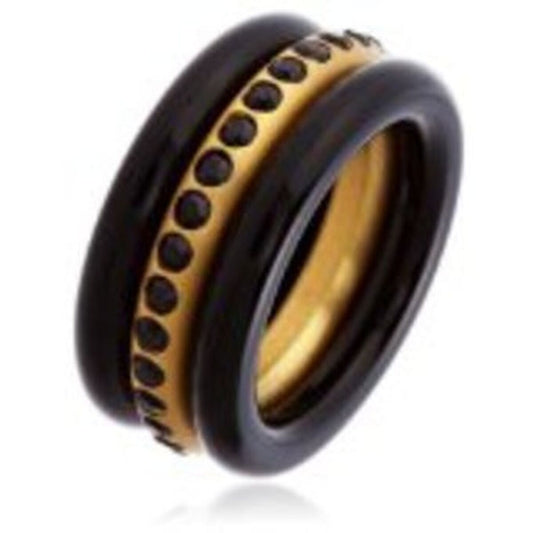 Zwarte Swatch ring voor dames met gouden details en elegante afwerking.