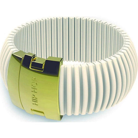Witte Hip Hop ICON WHITE armband van siliconen met gouden sluiting, trendy design.