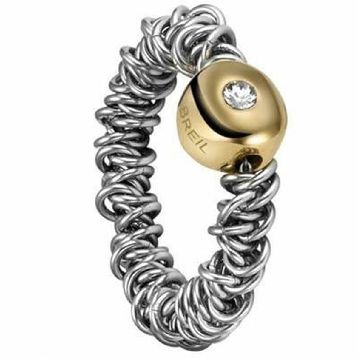 Elegante Breil damesring met een unieke, gedraaide zilveren band en gouden accent.