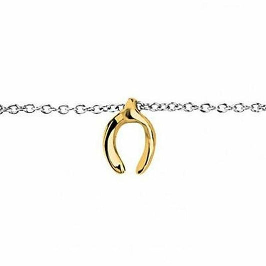 Breil armband voor dames met een elegante gouden wishbone hanger op een zilveren ketting.