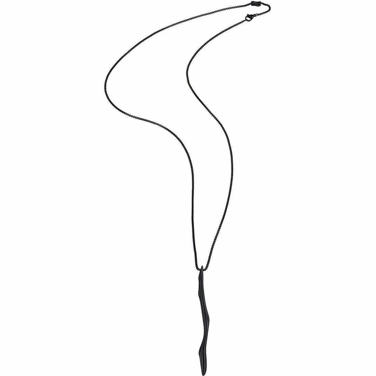 Zijaanzicht van de Breil B WITCH ketting, met een elegante, vloeiende vorm en zwart roestvrij staal.