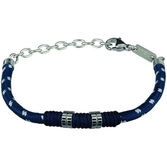 Elegante Breil BOLT armband voor dames, gemaakt van roestvrij staal en blauw textiel.