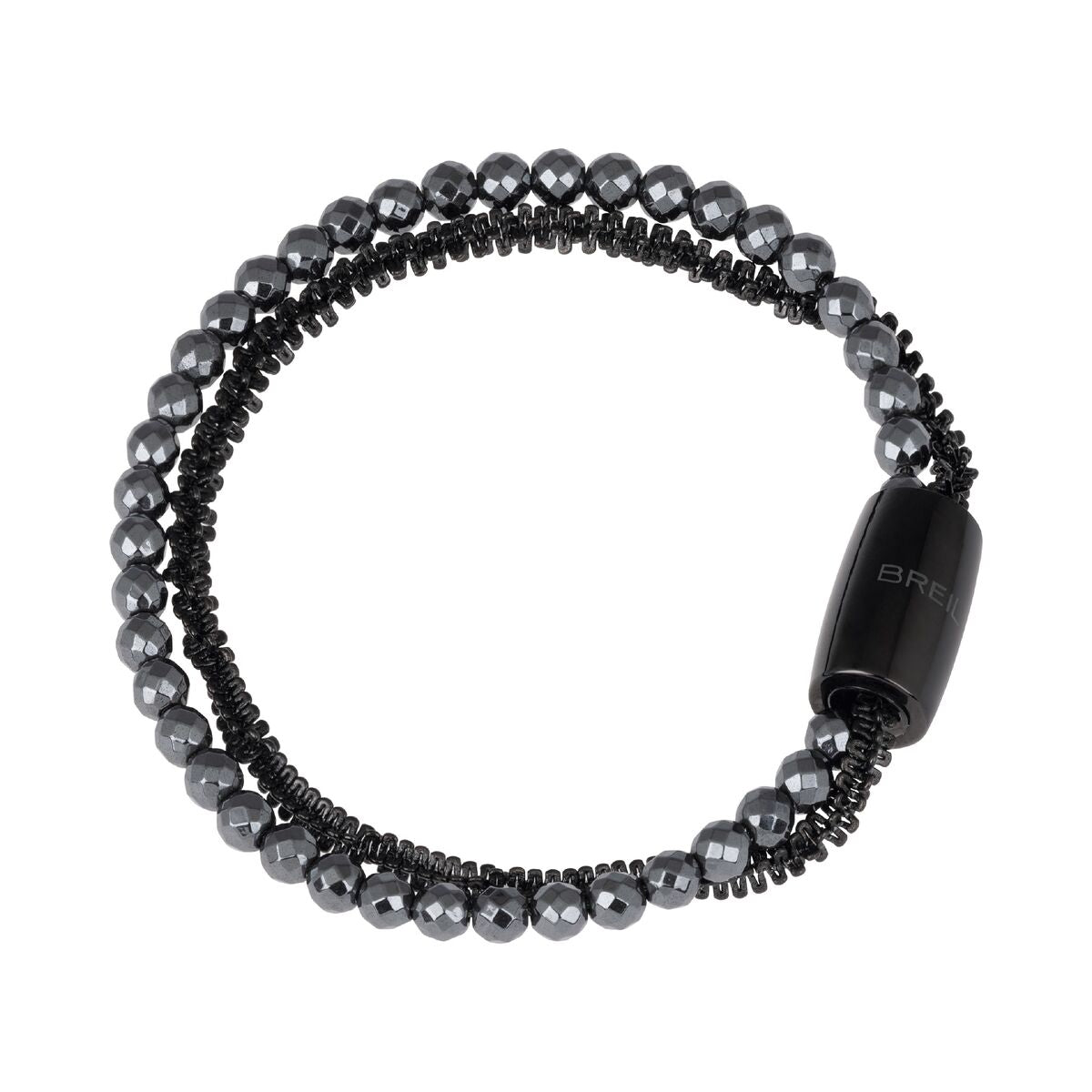 Elegante Breil armband voor dames met zwarte en glanzende kralen.