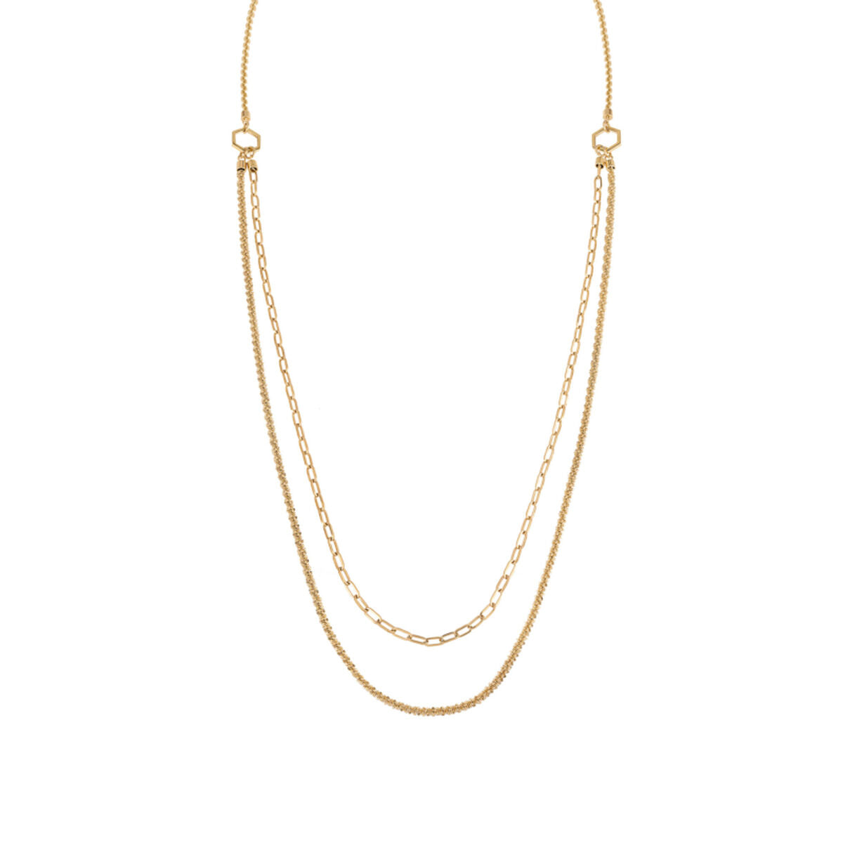 Elegante gouden Breil ketting voor dames met dubbele schakelstructuur.