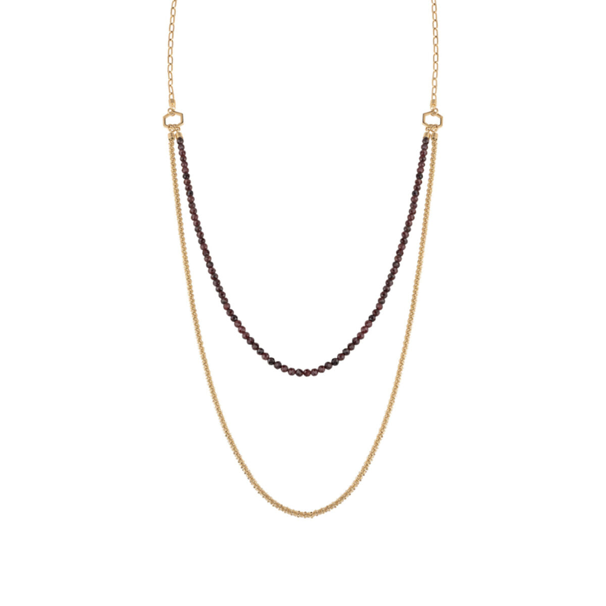 Breil dames ketting met dubbele gouden en bordeauxkleurige schakels, elegante uitstraling.