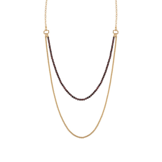 Breil dames ketting met dubbele gouden en bordeauxkleurige schakels, elegante uitstraling.