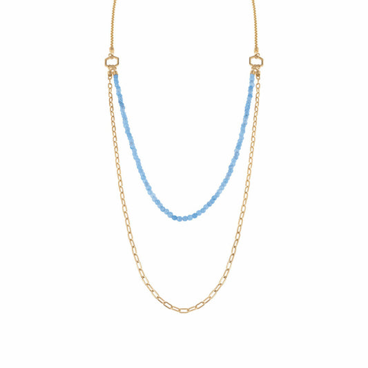 Elegante Breil ketting voor dames met blauwe edelstenen en gouden schakels.
