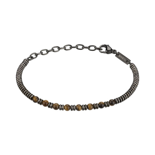 Breil armband voor dames in staal met elegante cirkelvormige schakel en details van tijgeroog.