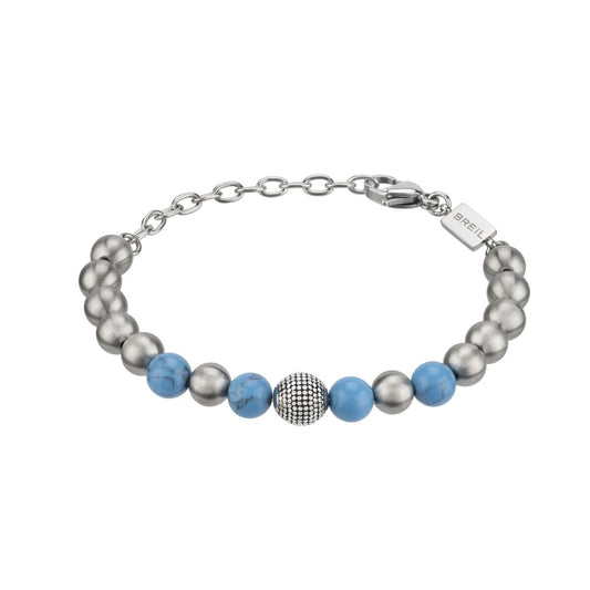 Breil armband voor dames met een combinatie van zilverkleurige en blauwe kralen.
