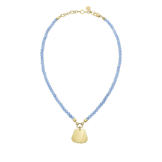 Lichtblauwe Breil ketting met gouden hanger, elegant en stijlvol ontwerp.