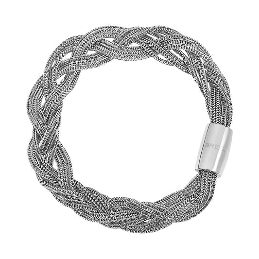 Cirkelvormige zilverkleurige Breil armband met een elegant gevlochten design.