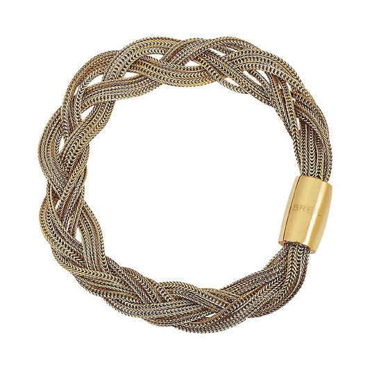 Gouden Breil armband met elegant gevlochten design voor dames.