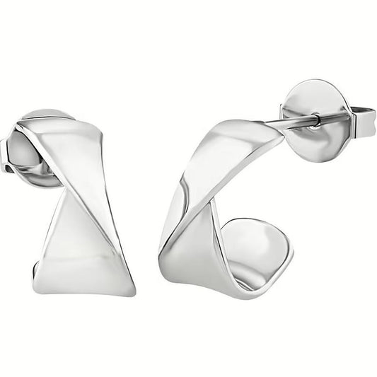 Elegante Breil oorbellen van sterling zilver met een unieke, gedraaide vorm.