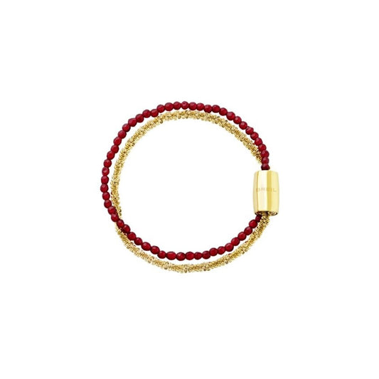 Elegante Breil armband voor dames met rode kralen en gouden details.