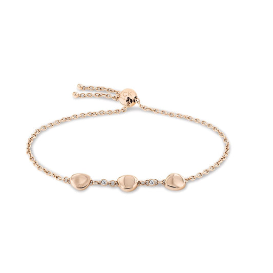 Calvin Klein damesarmband in roségoud met drie hartvormige elementen en strass.